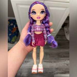 Rainbow Doll with Purple Hair and Pink Skirt